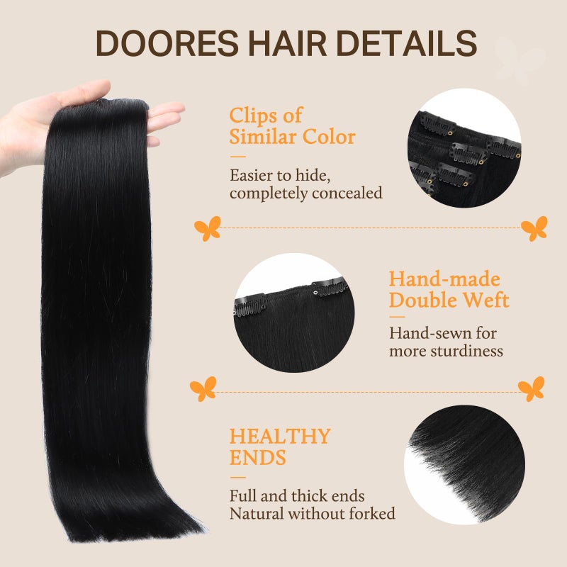 DOORES Clip in Hair Extensions Natural Black Real Hair Extensions Clip in Human Hair 100g 7pcs 14 Inch Straight Natural Thick Weft - Image 3